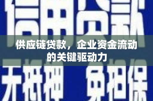 犍为供应链贷款，企业资金流动的关键驱动力