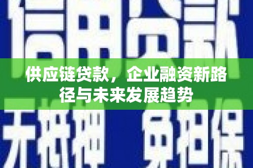 犍为供应链贷款，企业融资新路径与未来发展趋势